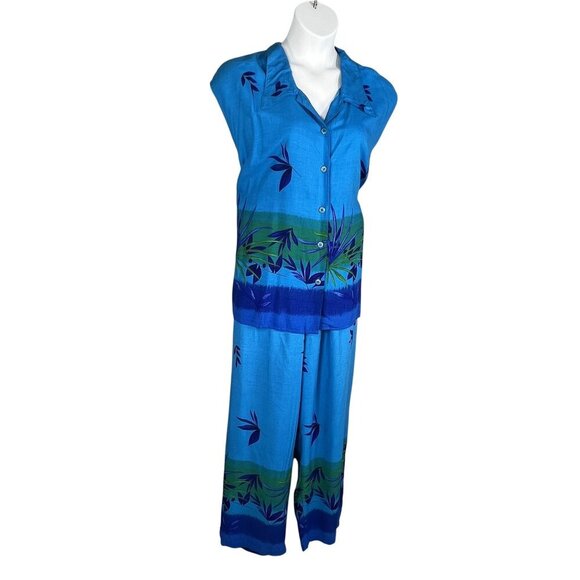 California Krush 3X Tropical 2-Piece Button Up Top Elastic Waist Pants  Vacation - Picture 6 of 16